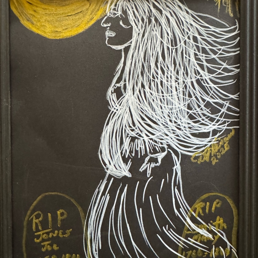 Artistic Ghost Sketch with Gold Accents